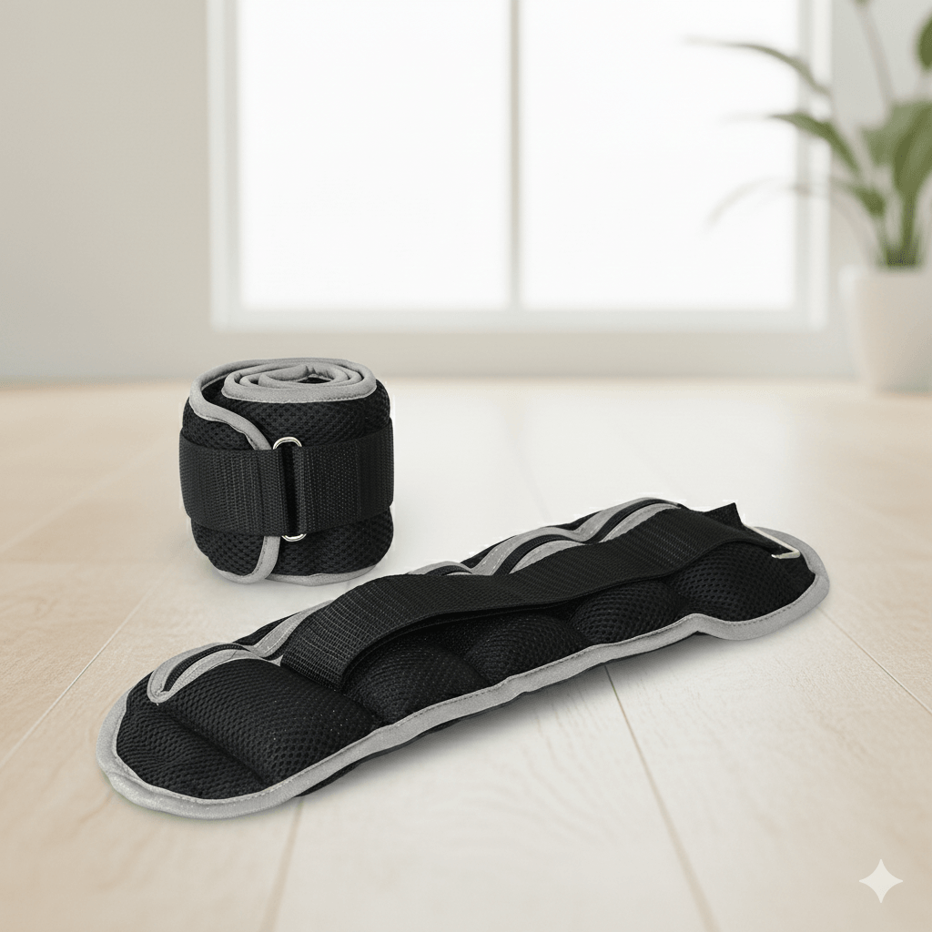 Black adjustable ankle and wrist weights by TEMU, durable fitness accessory for gym, yoga, and cardio workouts.