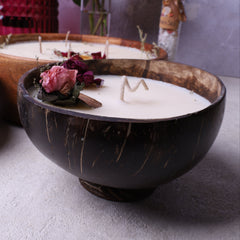 Homemade Soy Wax Candle in Coconut Bowl with base - Velarte - GREEN LIFE CYPRUS