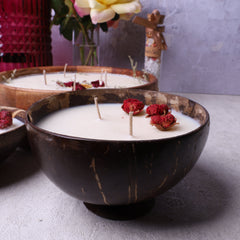 Homemade Soy Wax Candle in Coconut Bowl with base - Velarte - GREEN LIFE CYPRUS