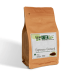 Green Life Cyprus espresso ground coffee in a 200g package, showcasing the rich, dark coffee grounds in a natural setting.