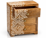 Rustic Bloom wooden storage chest with three drawers, crafted for home decor by GREEN LIFE WORLD.