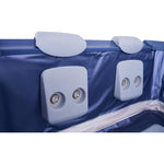 MSpa Oslo Sapphire outdoor hot tub with blue acrylic interior, featuring modular spa design and built-in seating for outdoor relaxation.