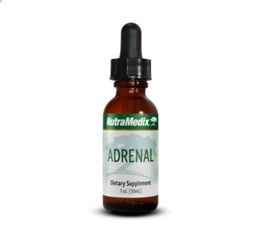 Sentosa Nutramedix Adrenal Support supplement bottle with label, featuring green and white packaging and health-focused design.