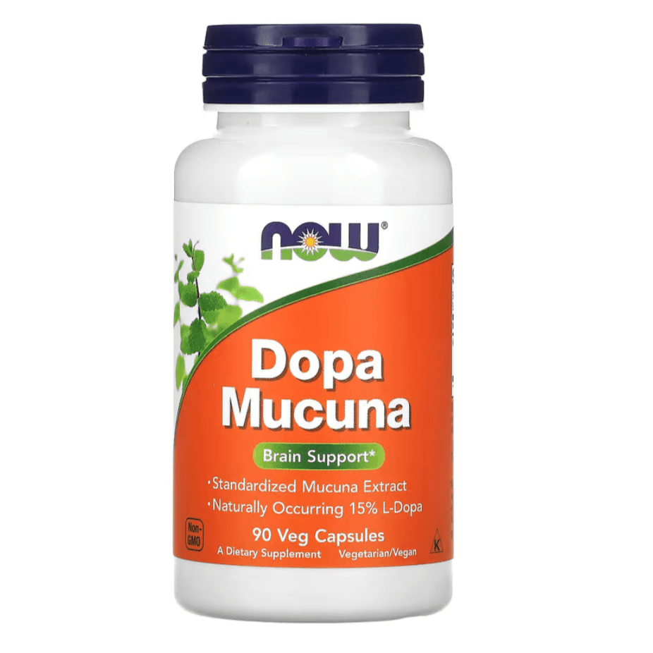 MKSTAVRINOS Dopa Mucuna supplement bottles with 90 vegetarian capsules for supporting mood and brain health.