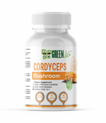 Green Life Cyprus Cordyceps mushroom supplement capsules for energy, endurance, and vitality support, shown in a bottle.