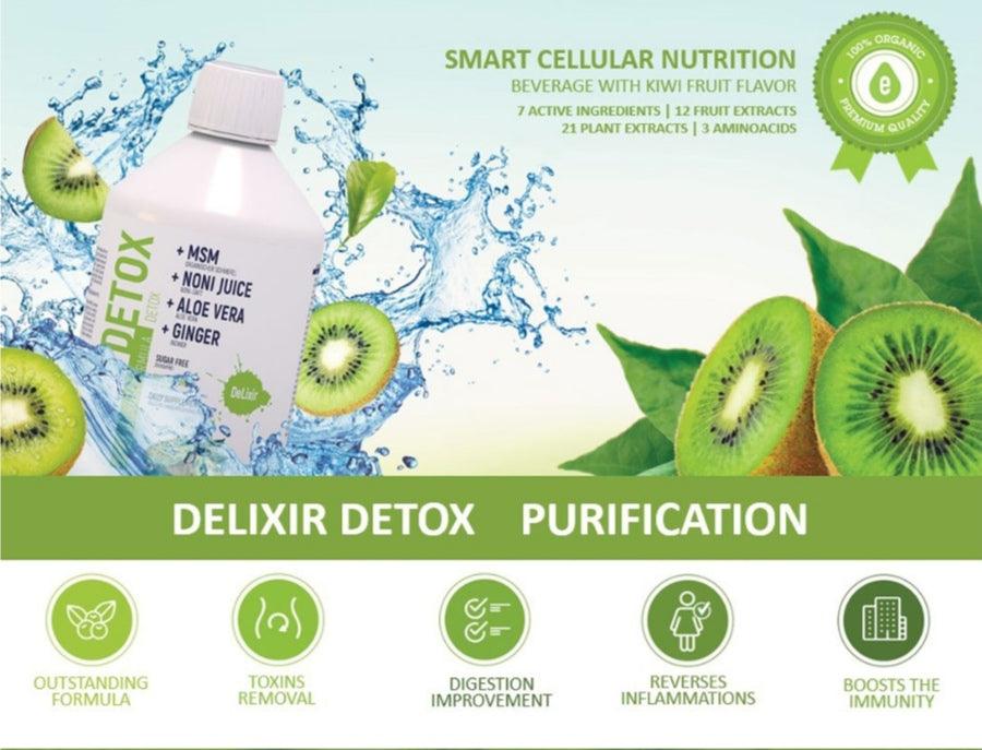Screenshot of DETA ELIS DeLixir Detox supplement bottle with label and packaging details.