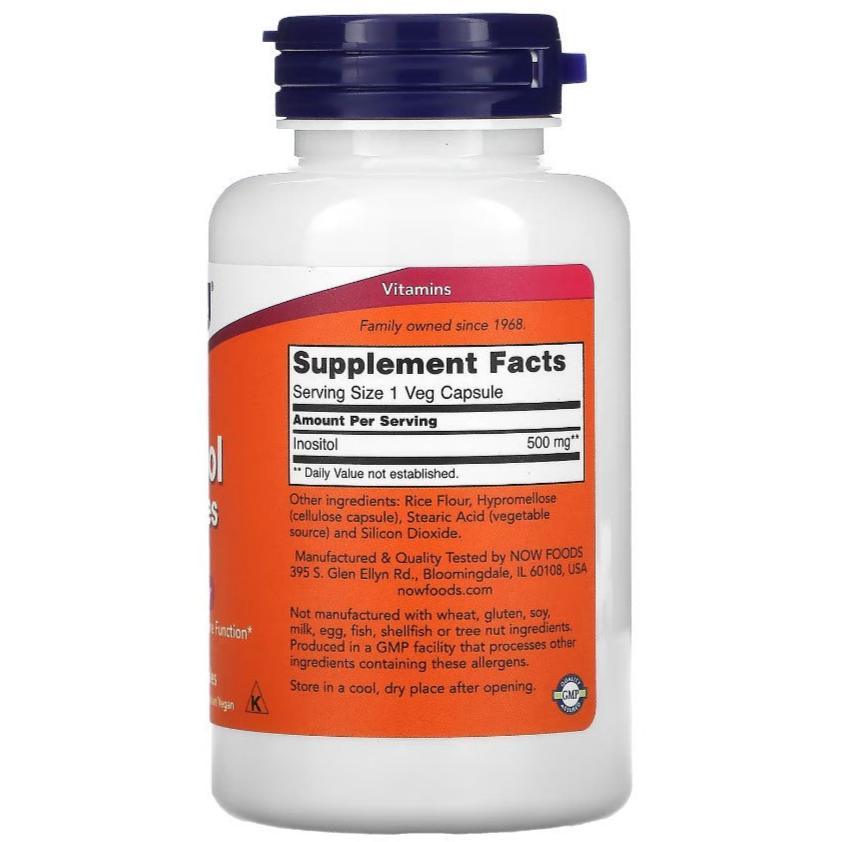 MKSTAVRINOS NOW Foods Inositol 500mg supplement, 100 vegetarian capsules, dietary supplement for overall wellness