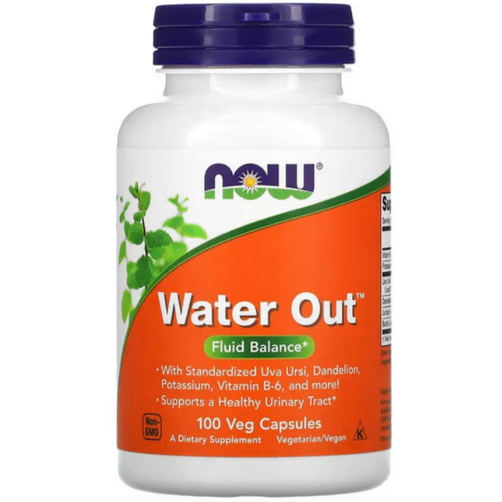 MKSTAVRINOS Water Out fluid balance supplement in 100 veggie capsules, designed to support hydration and healthy fluid levels.