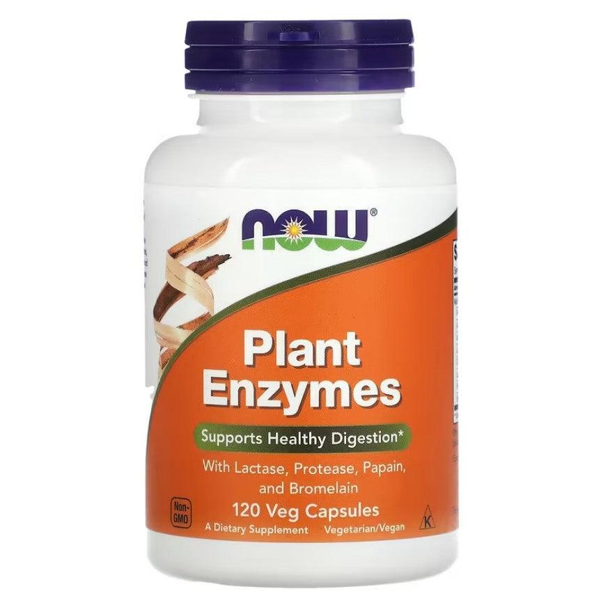 Plant enzyme supplement by MKSTAVRINOS in 120 vegetarian capsules, showing the bottle and label.