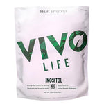 Vivo Life Inositol Powder supplement container with scoop, 60 servings, natural supplement for health and wellness.