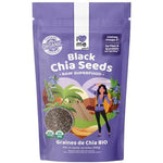 Organic raw black chia seeds in a 250g package from ILOVE ME, shown in a clear close-up image.