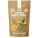 Organic yellow split peas from ILOVE ME superfood, 400g package, showcasing bright dried legumes in a natural setting.