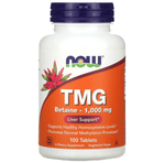 MKSTAVRINOS NOW Foods TMG supplement bottle with 100 tablets, showing the label and product details for supporting methylation.