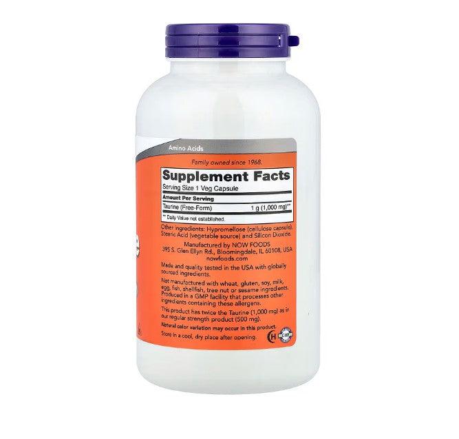 Screenshot of NOW Foods Taurine 1,000 mg supplement in a bottle with 250 vegetarian capsules by MKSTAVRINOS.