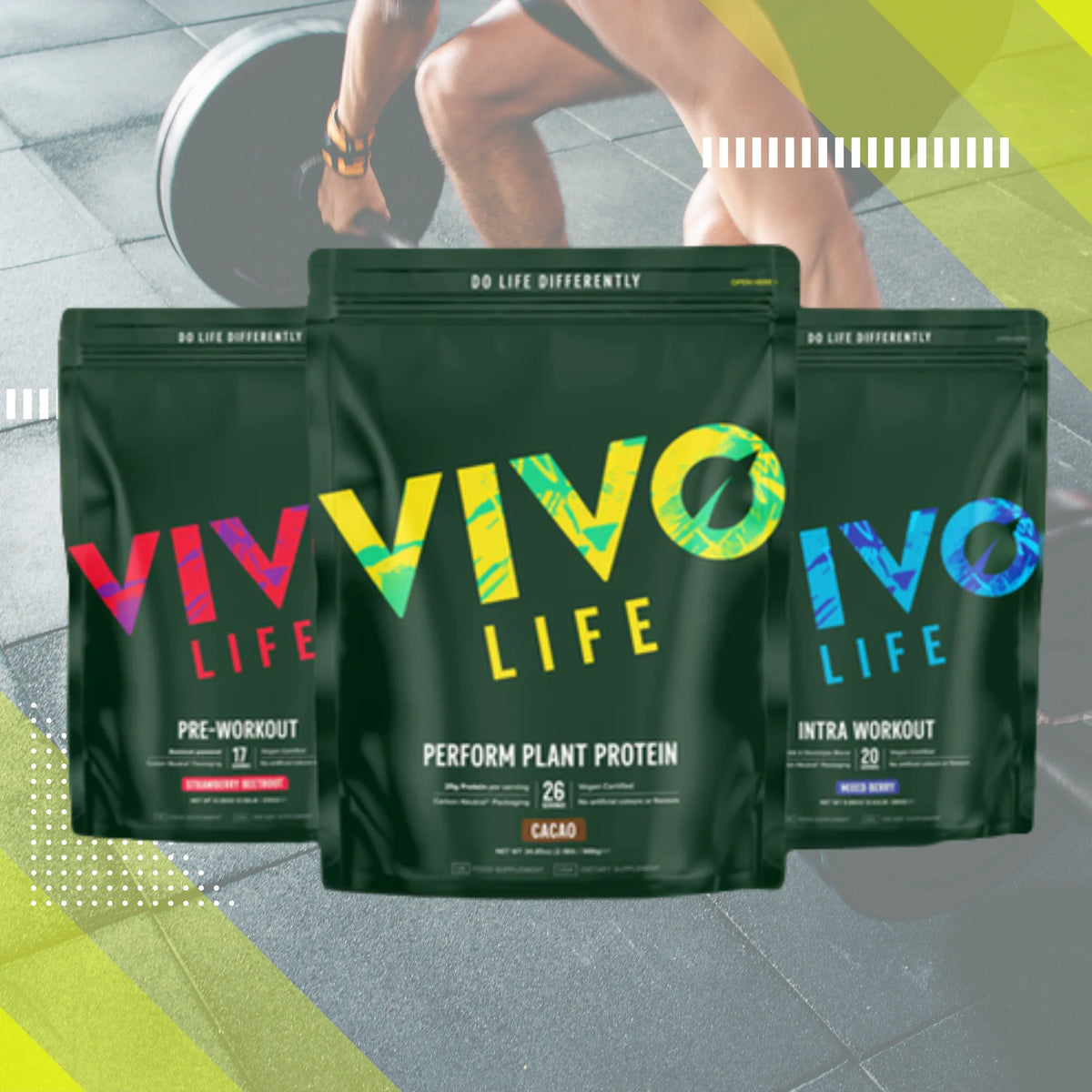Vegan Fitness Bundle by BUNDLE featuring plant-based protein powders, workout gear, and eco-friendly accessories on a white background.