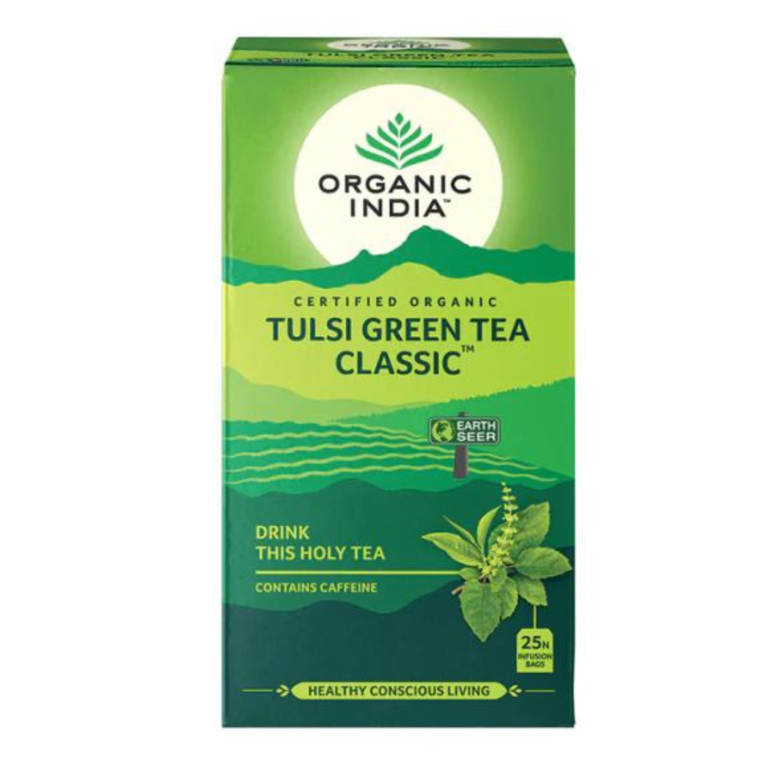 Organic India, BIO Tulsi Green Tea Classic, Περιέχει καφεΐνη, 25 σακουλάκια έγχυσης 