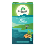 Organic India BIO Tulsi Tea by Herbalistas in 25 infusion bags, featuring caffeine-free herbal cleanse with fresh, dried tulsi leaves.