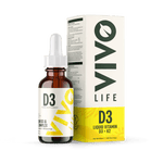 Vivo Life Vitamin D3 with K2 plant-based supplement bottle on a white background, showcasing the product label.