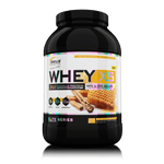 Genius Nutrition WHEY-X5 protein powder in vanilla honey flavor, 900g jar with 27 servings, displayed on a transparent background.