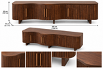 Dark brown curved fluted Shisham wood sideboard with four doors, wavy design, and modern home decor style.