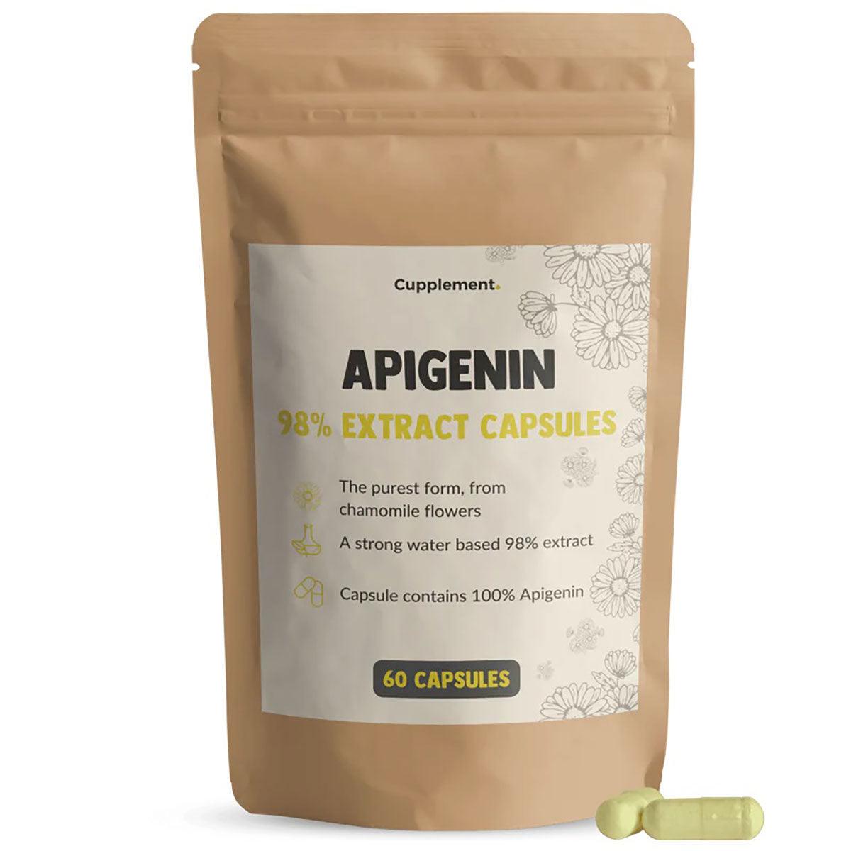 Herbalistas Apigenin Extract supplement capsules, 60-count, front view showing white capsules in packaging with label.