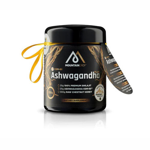 Mountain Drop, Shilajit 25g Μίγμα με Ashwagandha &amp; ωμό μέλι κάστανου, 350g 