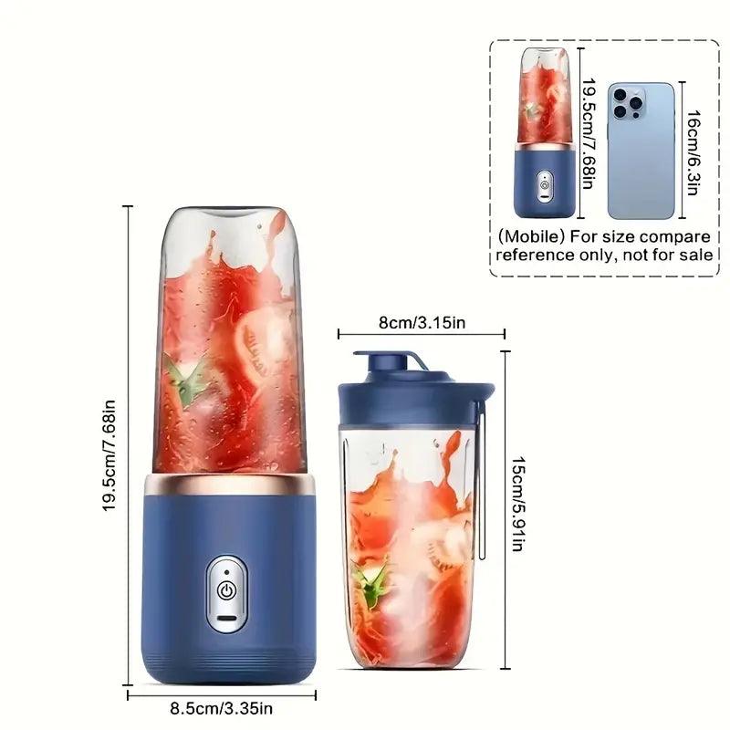 Portable TEMU USB smoothie blender cup with 6 blades, compact design, ideal for blending smoothies on the go.