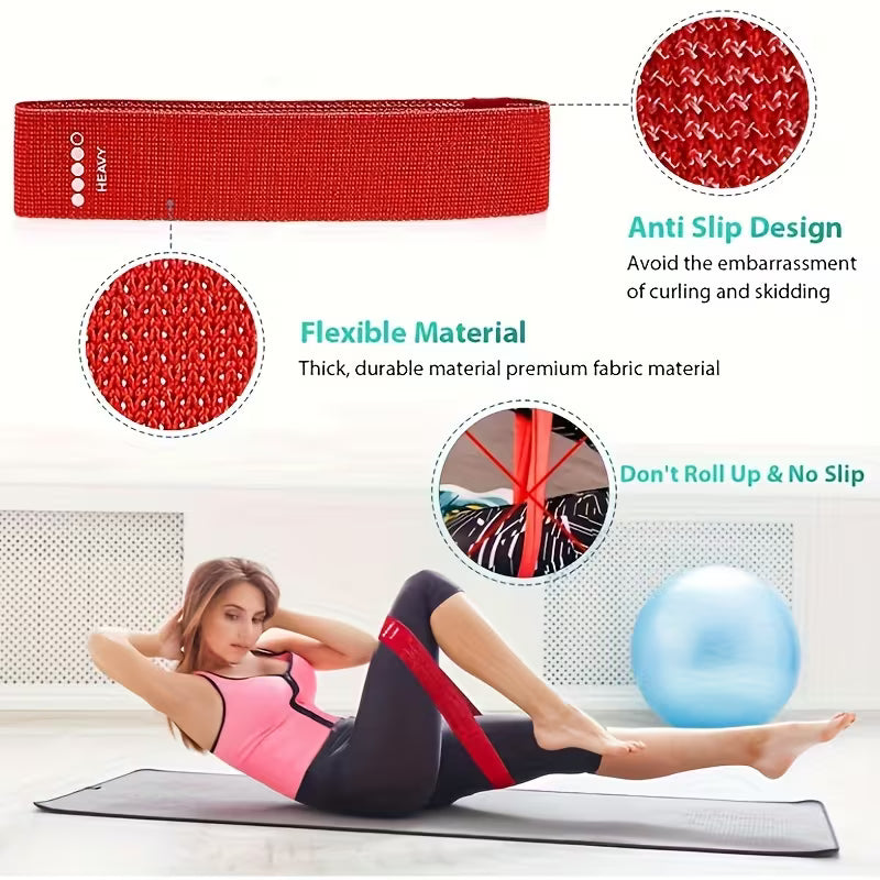 Full-body resistance band set by TEMU with four vibrant no-slip elastic bands for home gym workouts and stretching exercises.