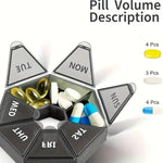 TEMU weekly pill box with 7 grid compartments for medication storage, compact and portable container for organizing pills.