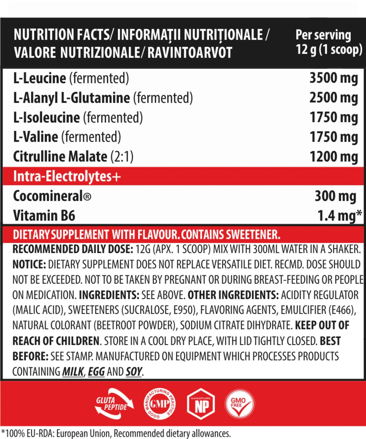 Genius Nutrition BCAA-X5 supplement 360g container with 26 servings, showcasing the product label and packaging.