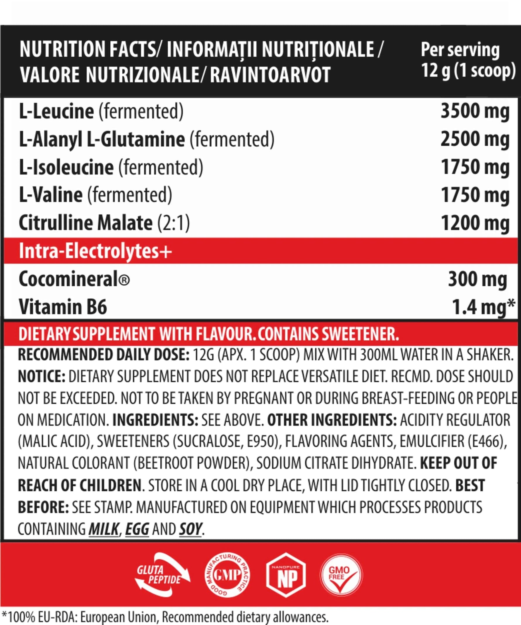 Genius Nutrition BCAA-X5 supplement 360g container with 26 servings, showcasing the product label and packaging.