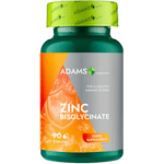 Bottle of Adams Supplements Zinc Bisglycinate capsules, 90 count, dietary supplement for immune support and mineral health.