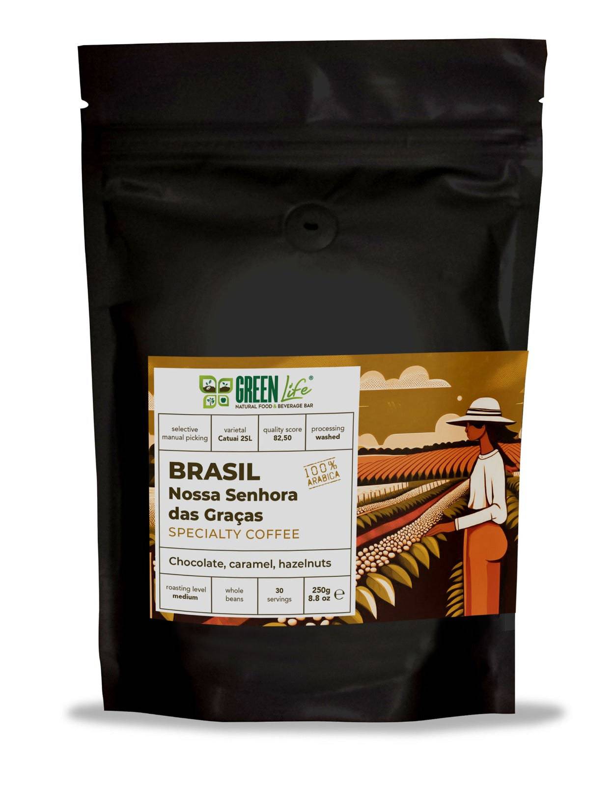 Brazil Nossa Senhora das Graças Green Life Specialty Coffee 250g by LA TOSTERIA, showing a fresh green coffee bean bag.