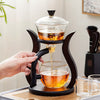 Premium TEMU semi-automatic glass Gongfu tea set with six cups, showcasing clear glass teapot and matching cups for traditional tea brewing.