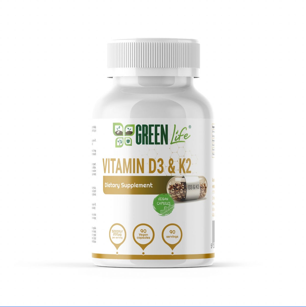 Green Life Vitamin D3 & K2 90 Vegan Capsules | 1 Capsule Per Serving