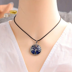 Tree Of Life Design Natural Stone Pendant, Energy Stone Crystal Chakra Necklace For Women & Men