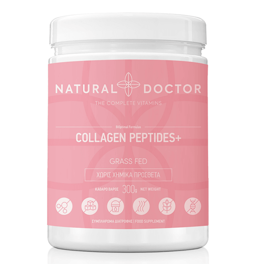 VITAREA Natural Doctor Collagen Peptides+ supplement in a 300g container, showing the product packaging and label.