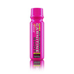 Genius Nutrition Carnitine Shot supplement bottle with raspberry citrus flavor, 80ml size, featuring white background.