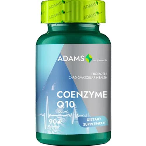 Bottle of Adams Supplements Coenzyme Q10 100mg capsules, dietary supplement for energy and heart health, 90 count.