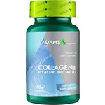 Adams Supplements Collagen and Hyaluronic Acid supplement in 90 capsules, showing the bottle and label.