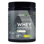 Vanilla whey concentrate protein powder by Adams Supplements in a 360g container, showing the product label and packaging.