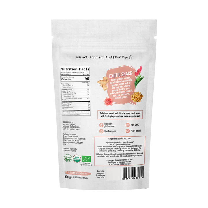 I LOVE ME, Organic Crystallized Ginger Cubes, (200g)