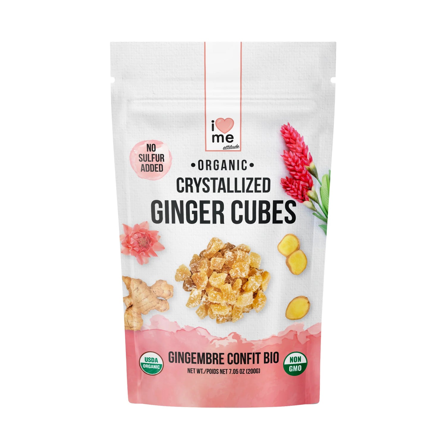 I LOVE ME,Organic Crystallized Ginger Cubes, 200g