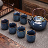 Japanese Kiln-Glazed Porcelain Tea Set – 6 Cups & Teapot with Filter, Dark Blue - GREEN LIFE CYPRUS