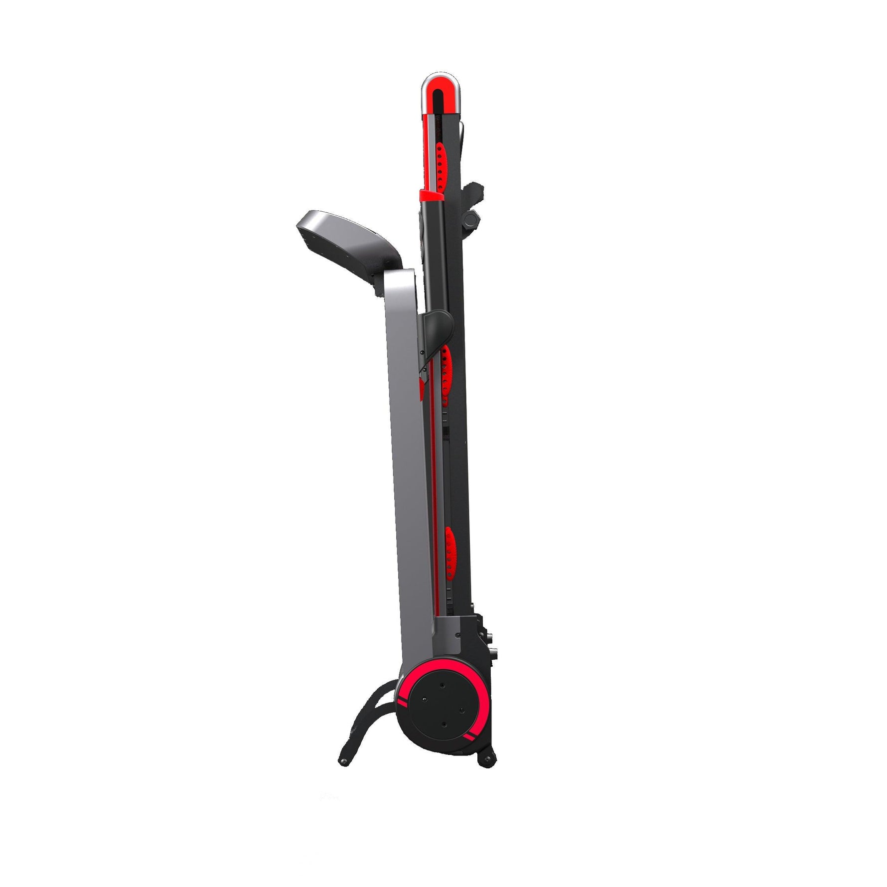 VIKING FITNESS RunSmart Electric Treadmill folded for storage, with a compact design and digital display panel.