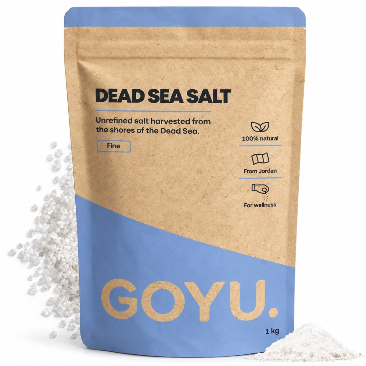 HERBALISTAS GOYU Dead Sea Salt 800g, fine grain, natural mineral-rich salt for bath and skincare.