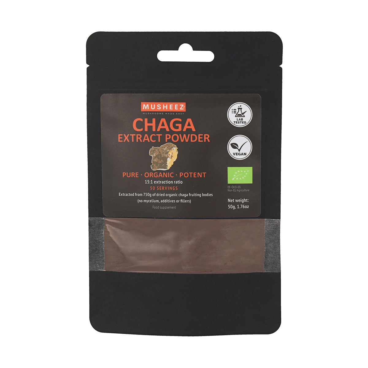 Musheez, BIO, Chaga Powder Dual Extract 15:1, 50 γρ