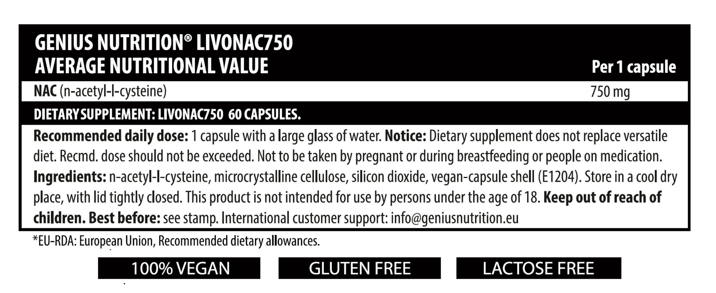 LIVONAC750 60 Caps/60 Serv, Genius Nutrition 