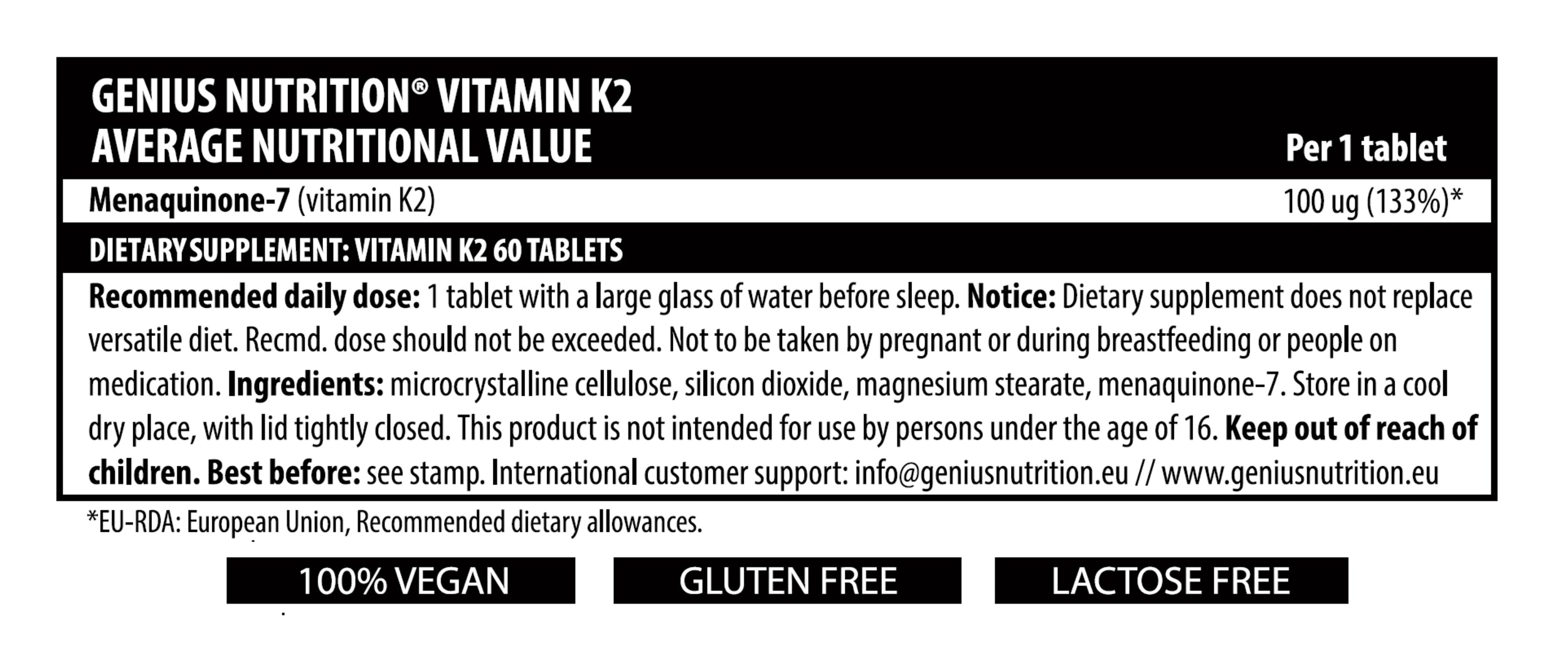 VITAMIN K2 60 Tabs/60 Serv