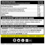 Genius Nutrition Super Greens superfood powder in 300g package, vibrant green powder in a resealable bag.